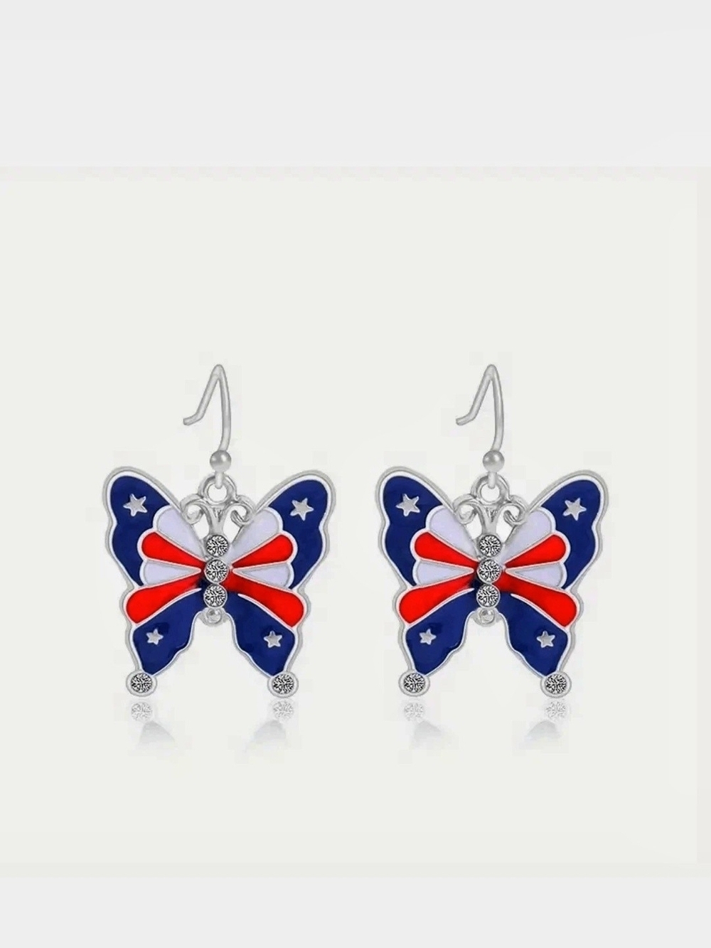 Patriotic Butterfly Dangle Earrings - Red, White & Blue - Picture 5 of 6
